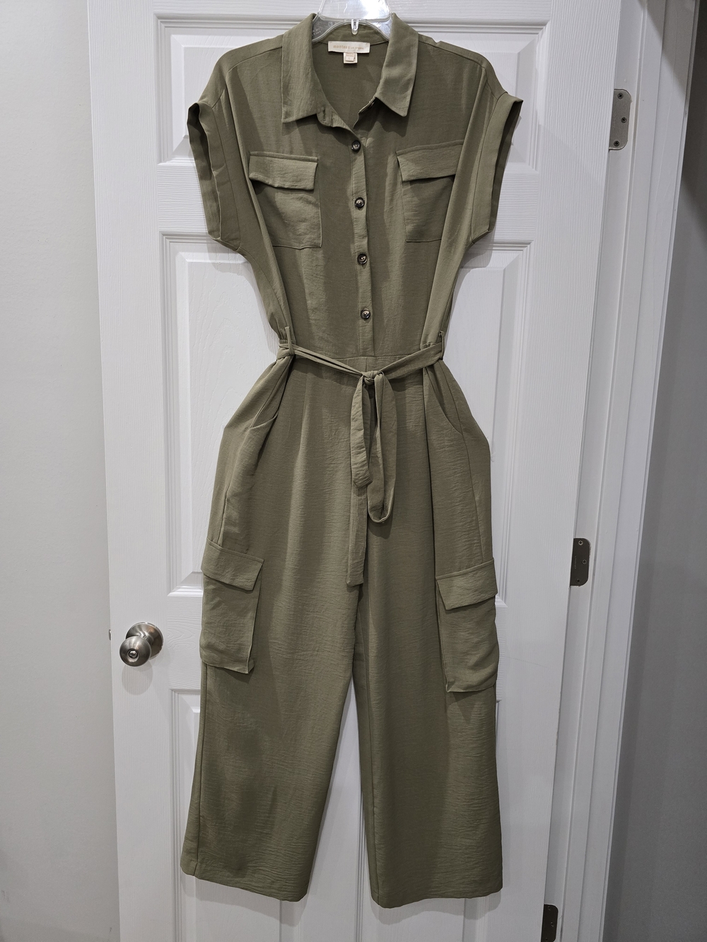 Utility Tie-Waist Jumpsuit in Olive Green Size L